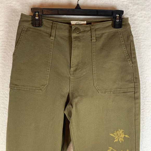 LOGO Lori Goldstein Women's Green Floral Embroidered Boyfriend Pants Size 4 9522 - Picture 2 of 16